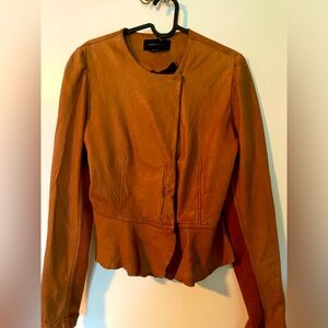 Early Aughts brown BCBG Max Azaria Genuine leather cropped short Jacket MEDIUM